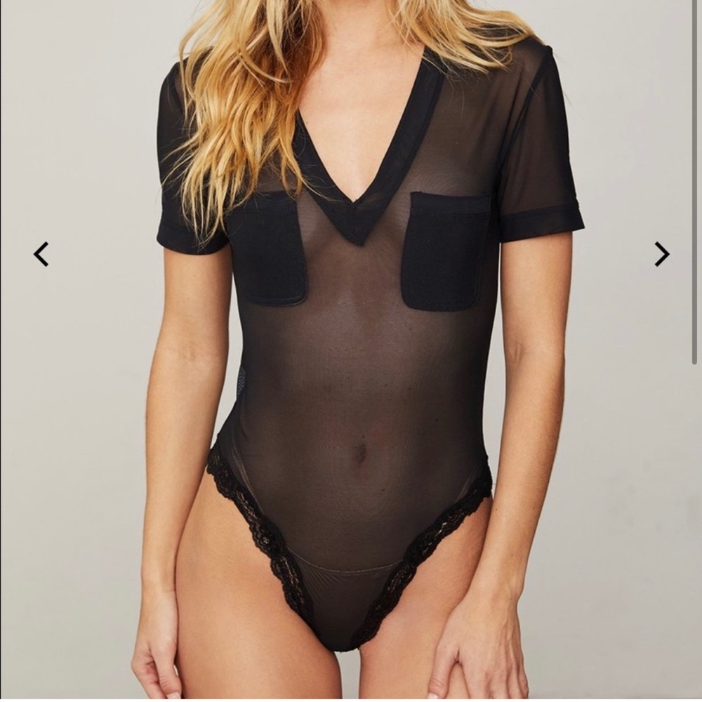 We Are Hah black mesh body glove bodysuit large